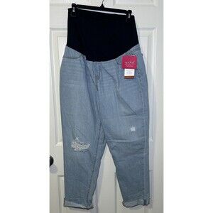 Ingrid & Isabel Maternity Light Wash Boyfriend Jeans Crossover Panel Size 8 NWT